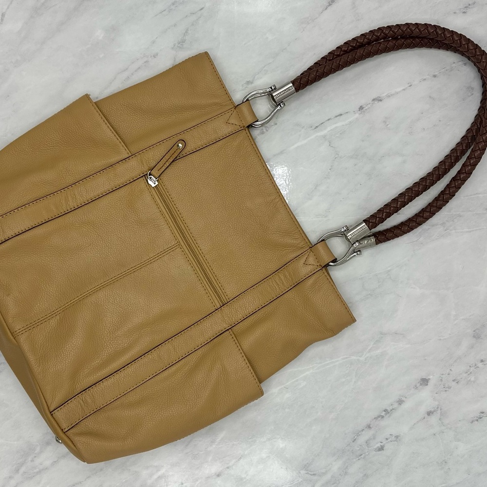 Tignanello Tan Leather Purse With Dark Brown Woven Straps